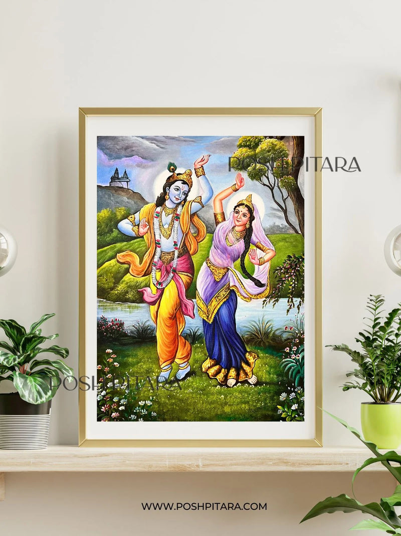 DIVINE NRITYA RADHA KRISHNA CANVAS PAINTING (Handpainted)