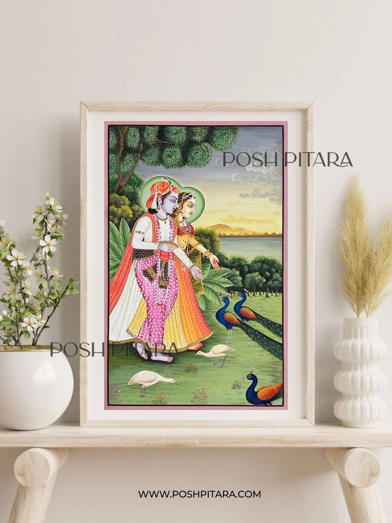 RADHA KRISHNA'S RIVERSIDE SOIREE PICHWAI (Handpainted)