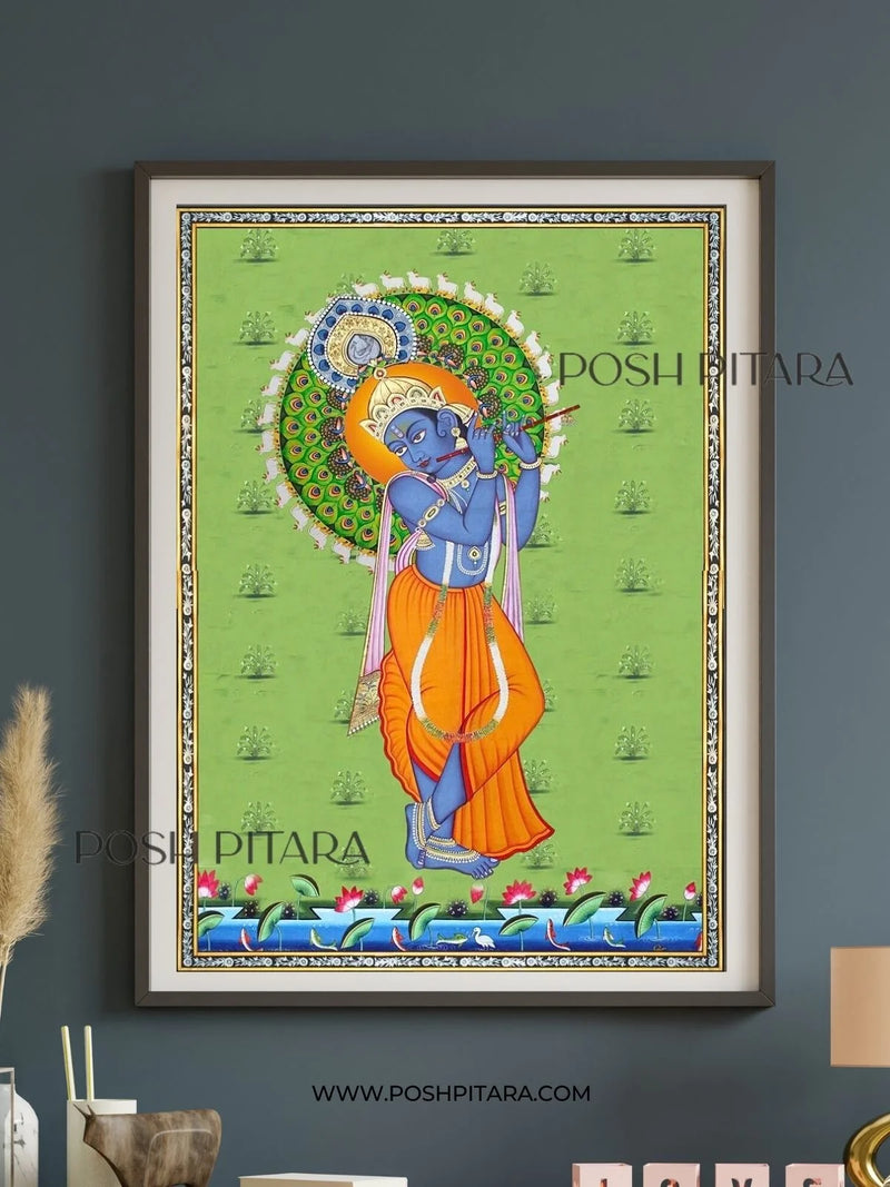 KRISHNA'S MELODIOUS CALL PICHWAI (Handpainted)