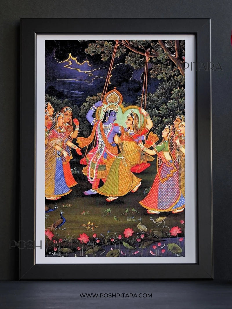 RADHA KRISHNA'S SWING OF LOVE PICHWAI (Handpainted)