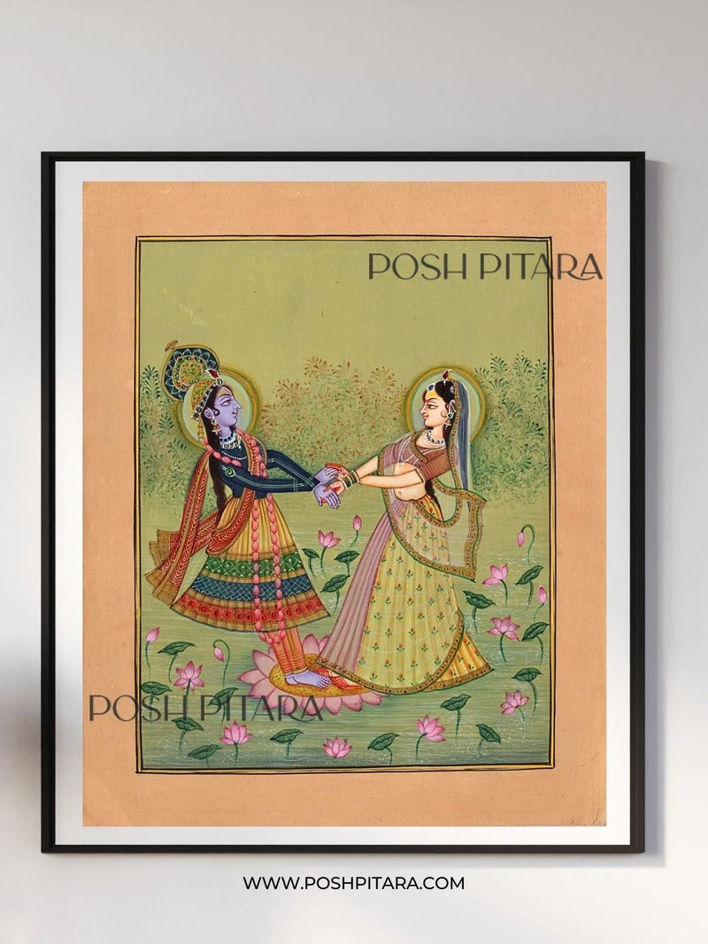 RADHA KRISHNA'S JOYFUL RASA PICHWAI (Handpainted)