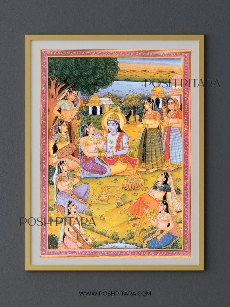 RADHA KRISHNA'S JOYFUL LEELA (Handpainted)