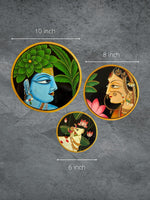 HANDPAINTED RADHA KRISHNA & HOLYCOW PICHWAI WALL PLATES (SET OF 3)