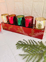 CHRISTMAS TEALIGHT CANDLE HOLDER- SET OF 5 WITH GIFT BOX