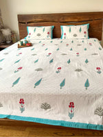 DAKOTA DAYS FLORAL HANDBLOCK PRINTED BEDSHEET WITH REVERSIBLE PILLOW CASES