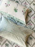 ENCHANTING PALM & FLORAL JAAL HANDBLOCK PRINTED BEDSHEET WITH REVERSIBLE PILLOW CASES