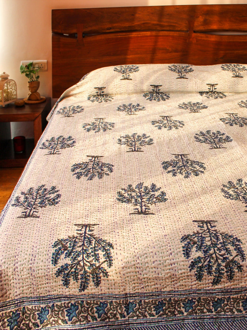 GENTLE WISPER REVERSIBLE KANTHA BEDCOVER