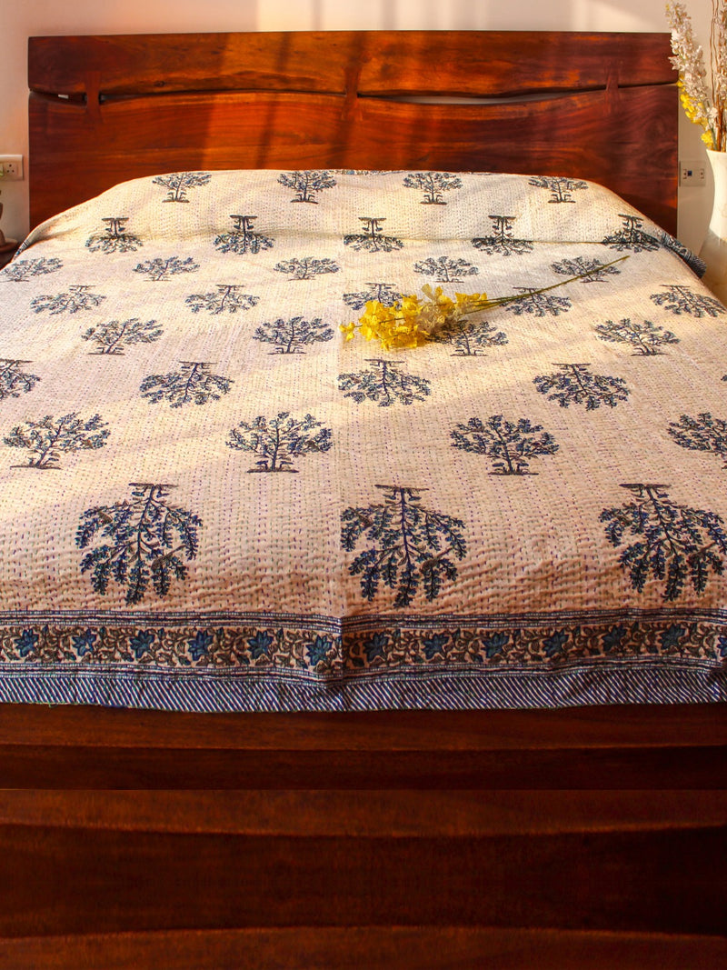 GENTLE WISPER REVERSIBLE KANTHA BEDCOVER