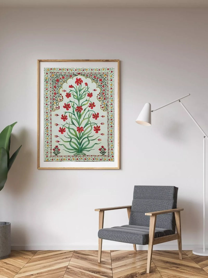 HANDPAINTED INDIAN MUGHAL FLOWER MOTIF PAINTING