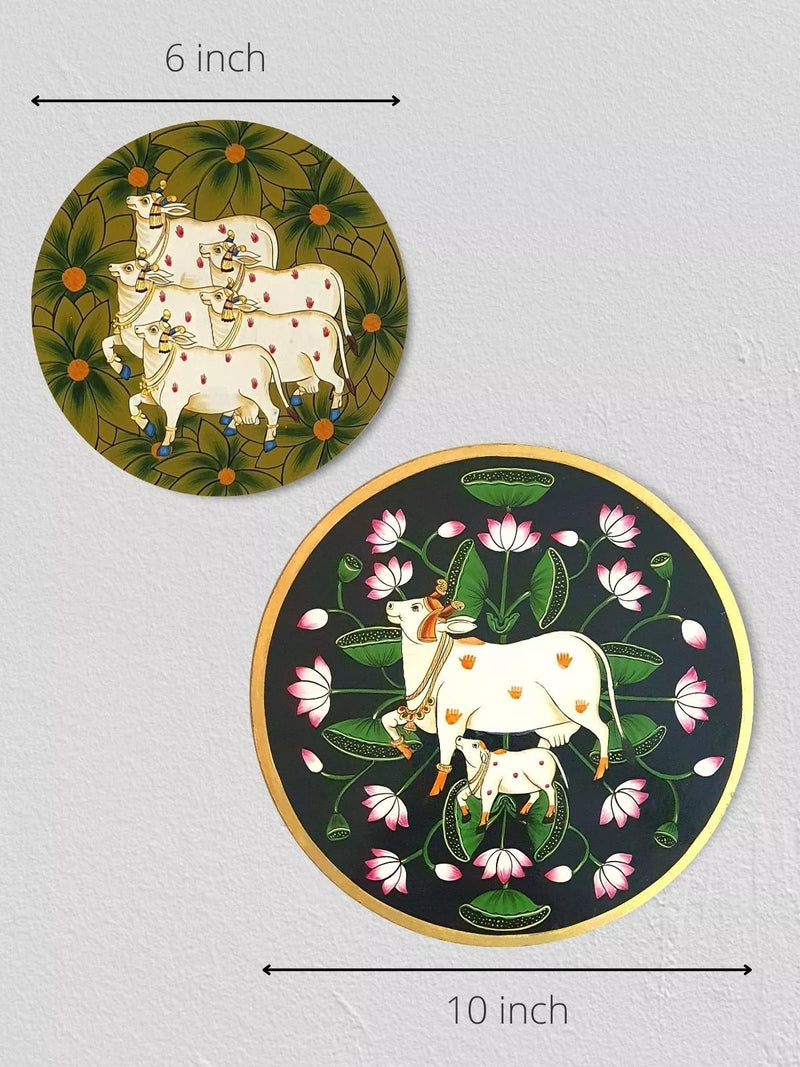 HANDPAINTED KANHA’S COWS PICHWAI WALL PLATES (SET OF 2)