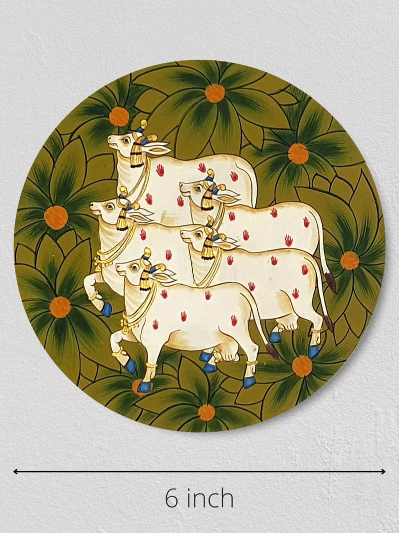 HANDPAINTED KANHA’S COWS PICHWAI WALL PLATES (SET OF 2)