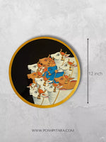 HANDPAINTED THE ENCHANTING GOVARDHAN LEELA PICHWAI WALL PLATES( SET OF TWO)