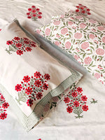 MAJESTIC MUGHAL BLOOM HANDBLOCK PRINTED BEDSHEET WITH REVERSIBLE PILLOW CASES