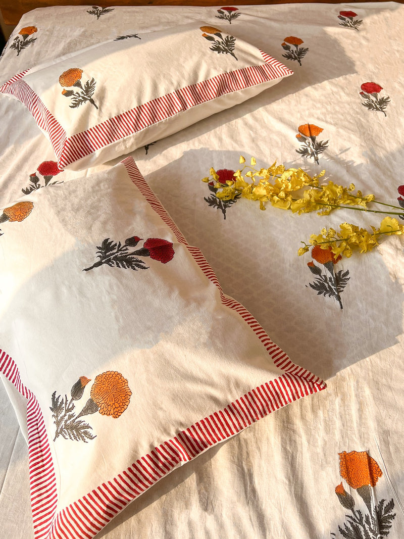 MAGICAL MARIGOLD HAND BLOCK PRINTED BEDSHEET WITH PILLOW CASES