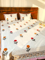 MAGICAL MARIGOLD HAND BLOCK PRINTED BEDSHEET WITH PILLOW CASES