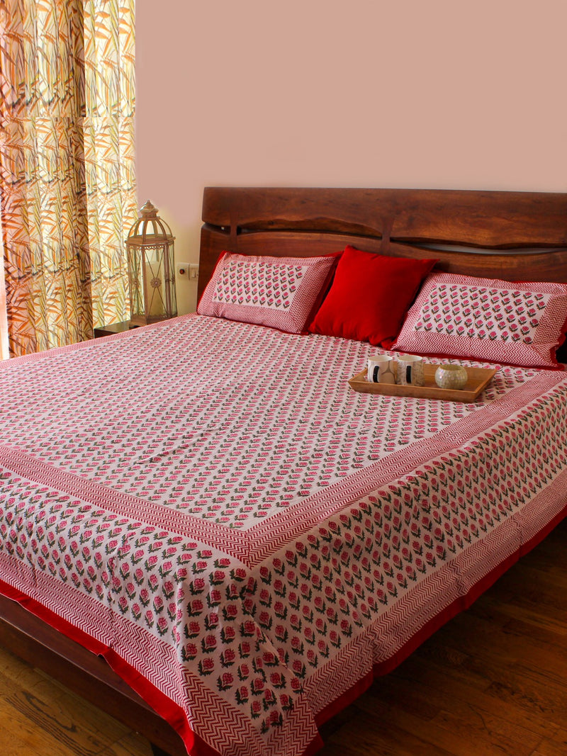 RED BOTANIC JAAL JAIPURI BEDSHEET