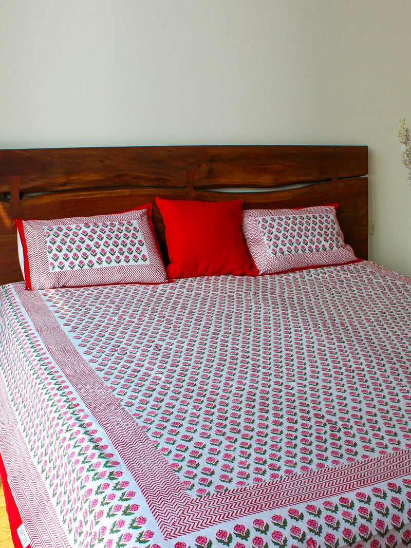 RED BOTANIC JAAL JAIPURI BEDSHEET