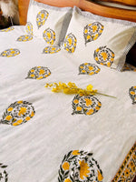 SERENE YELLOW BUTEE HAND BLOCK PRINTED BEDSHEET WITH PILLOW CASES