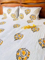 SERENE YELLOW BUTEE HAND BLOCK PRINTED BEDSHEET WITH PILLOW CASES