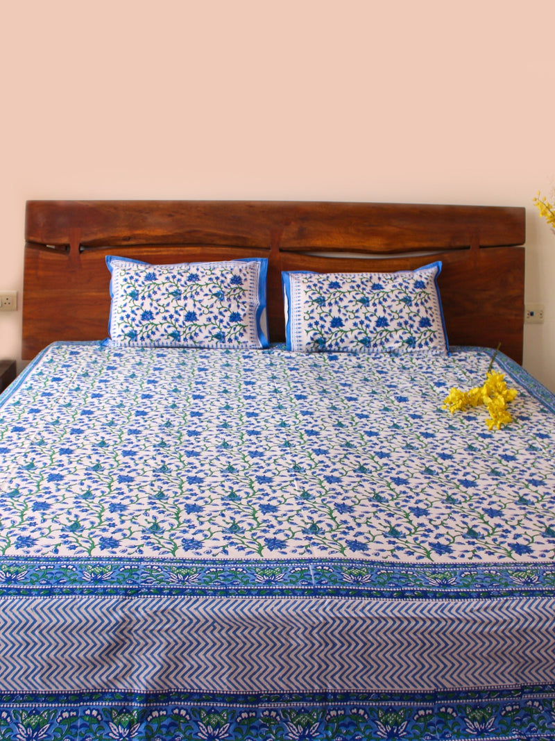 VINE BLOOMS HANDBLOCK PRINTED JAAL BEDSHEET