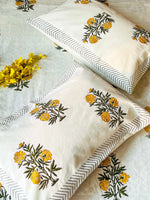 YELLOW BLOSSOMS HAND BLOCK PRINTED BEDSHEET WITH PILLOW CASES